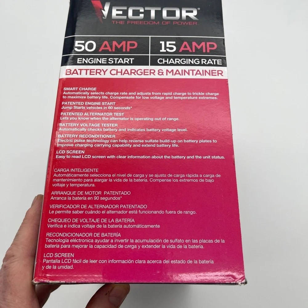 Vector BC15BV 15 Amp Automatic 12V Battery Charger & Maintainer with 50 Amp Engi